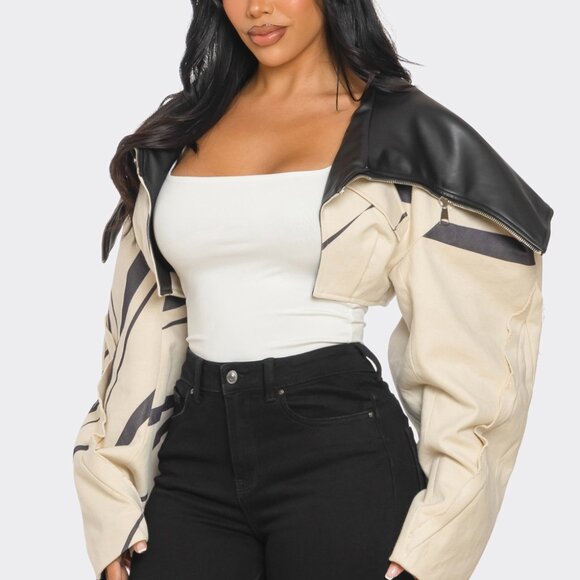 Cropped bomber jacket oversized sleeves, unique - Picture 1 of 6